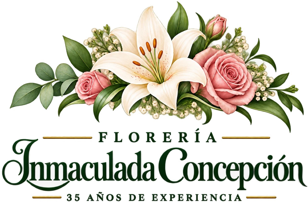 Logo de Florería Inmaculada Concepción con lirios y rosas; 35 años de experiencia
